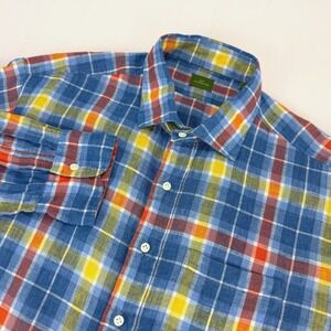 Sid Mashburn Mens 100% Linen Button Shirt XL Handmade in Italy Colorful Plaid